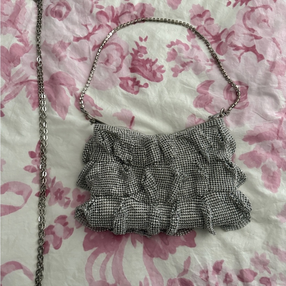 Zara Shimmery Silver Mini Bag with Ruffles